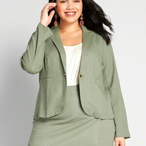 Modcloth Olive Green Linen Blend Relaxed Lightweight Button Front Blazer Sz. XL